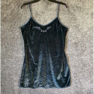 Vintage Delicates Velvet Lingerie Chemise Slip Dress Womens Medium Green 90s